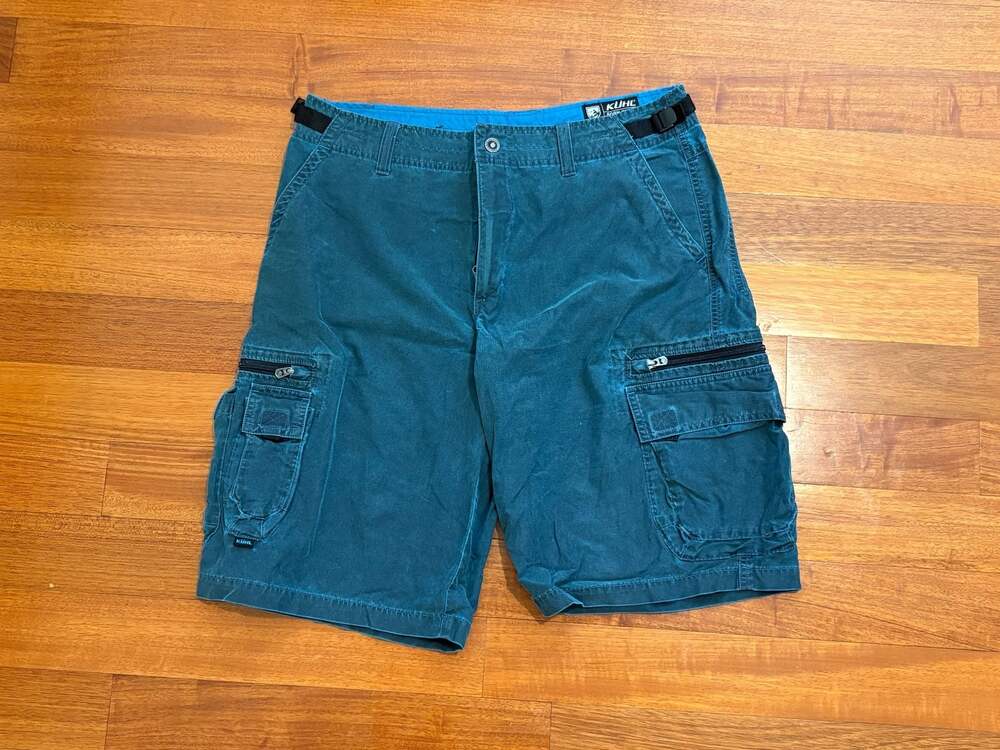 KÜHL Men's Cargo Hiking Shorts Size Large Teal Blue Integrated Belt